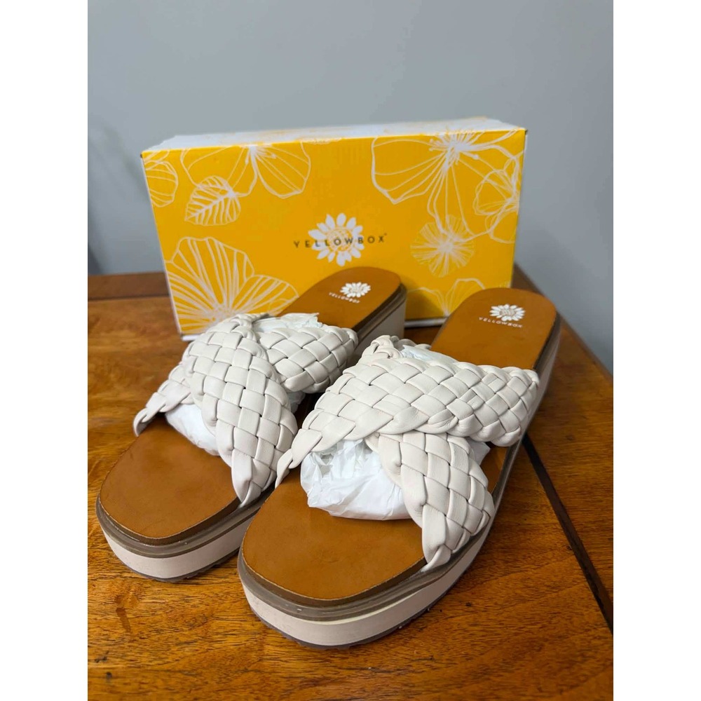 New Yellow Box Women's 10 Arny Ivory Braided Platform Wedge Sandals 55891-W1100